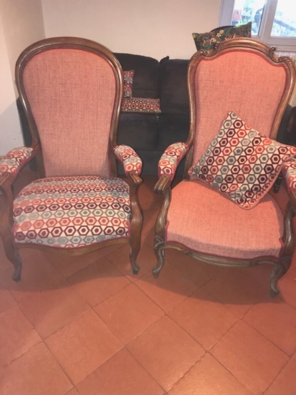 fauteuil Voltaire à refaire en stage de tapisserie, Beauzelle, Le Couturier du Mobilier